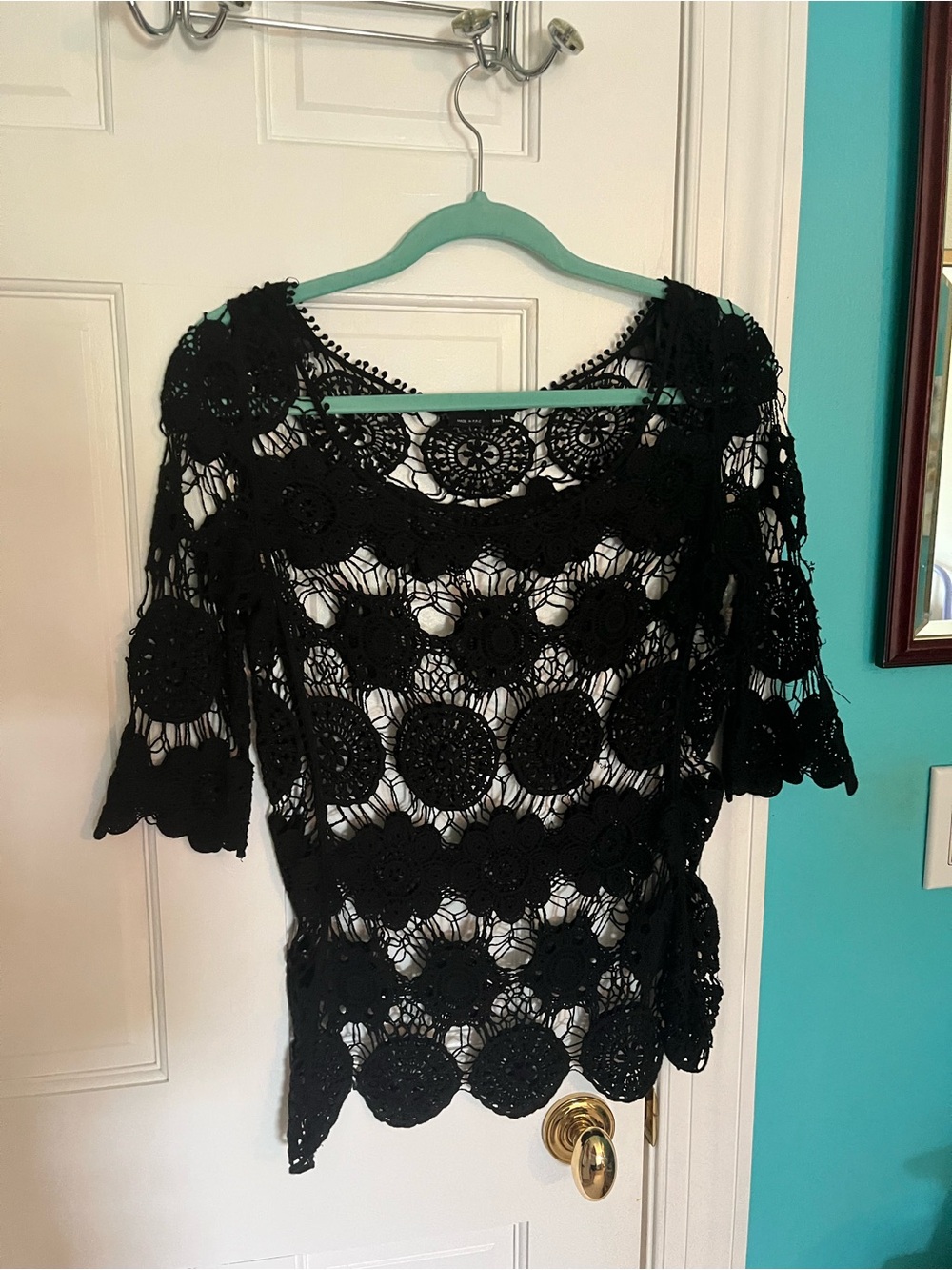 BCBGMaxAzria Black Crochet Floral Lace Blouse